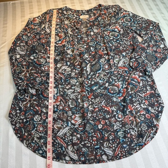 Ann Taylor LOFT Brown Rustic Floral Tunic Blouse Sz M - Picture 9 of 12